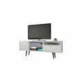 Designed To Furnish Liberty 70.86 in. Mid Century-Modern TV Stand, 4 Shelving Spaces & 1 Drawer in White, Solid Wood Leg DE889658